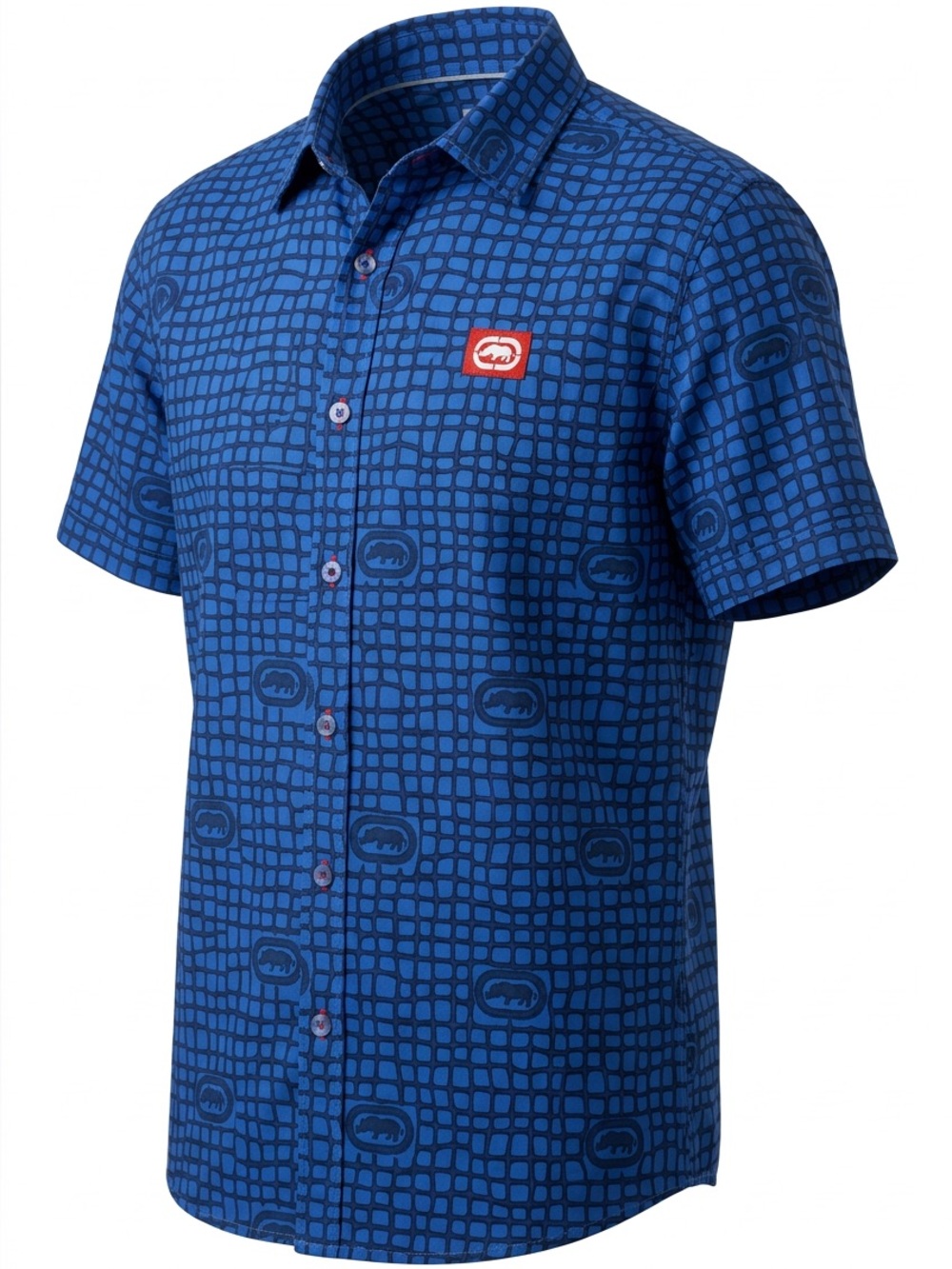 Marc Ecko Blue Geometric Short-Sleeve Button-Down Shirt